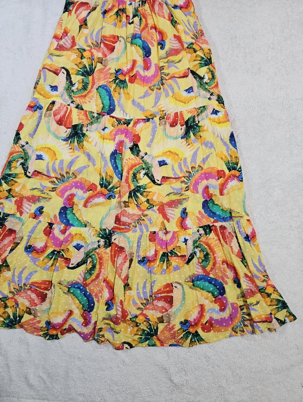 Anthropologie Farm Rio Yellow Textured Tropical Floral Maxi Dress Women's M - Picture 10 of 16